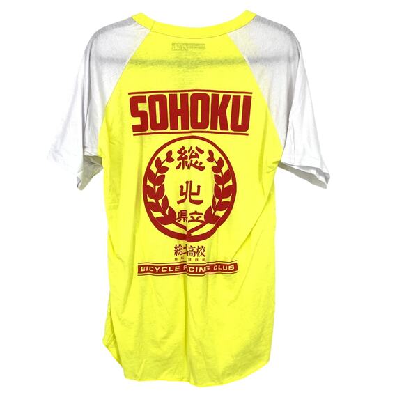 Yowamushi Pedal Sohoku Bicycle Racing Club Baseball Tee Mens Sz M Yellow White - Picture 2 of 4